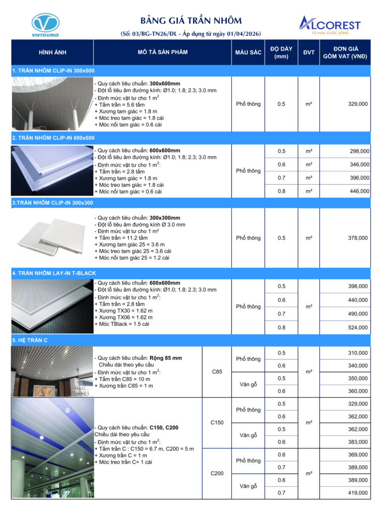 Báo giá Trần nhôm Alcorest - Thái Sơn TSC